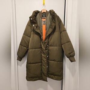 Maje Khaki Olive Green Puffer Coat with Hood